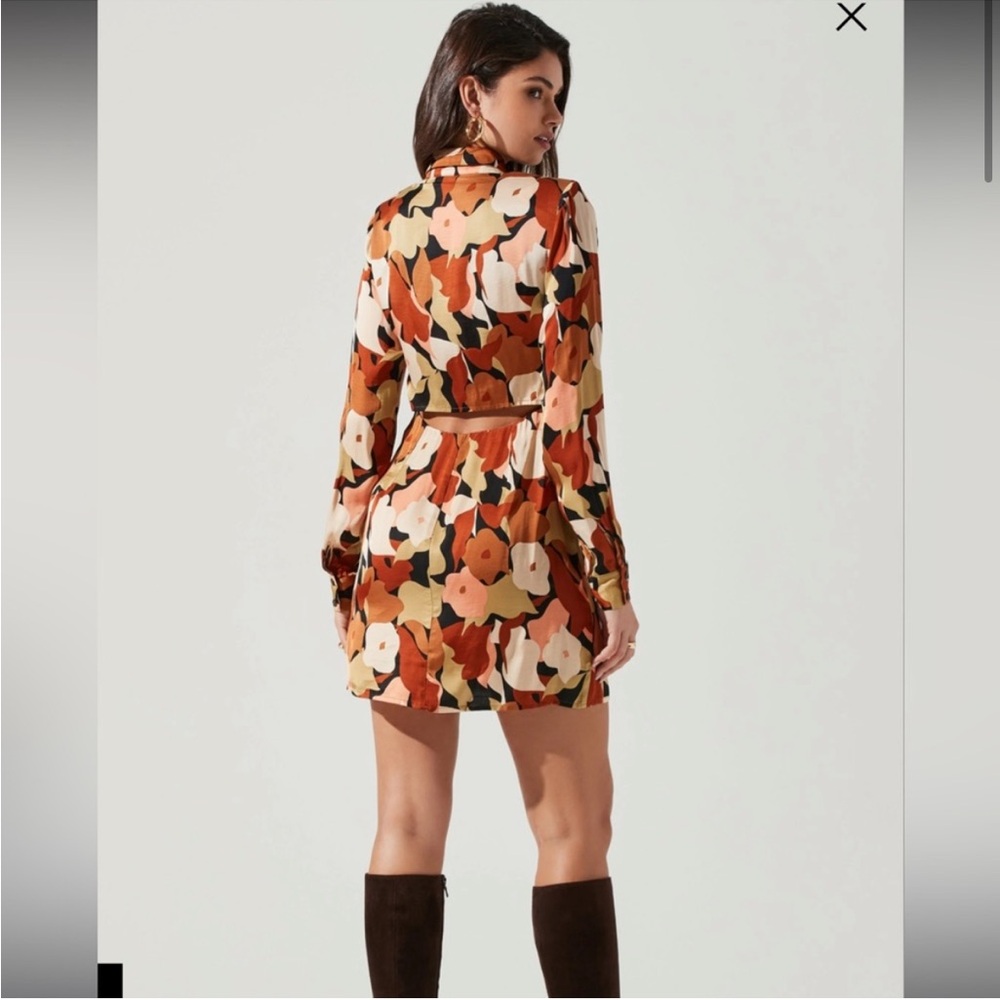 ๐(NWT) ASTR the Label Long-Sleeved Satin Floral Shirt Dress. XL - Picture 7 of 8